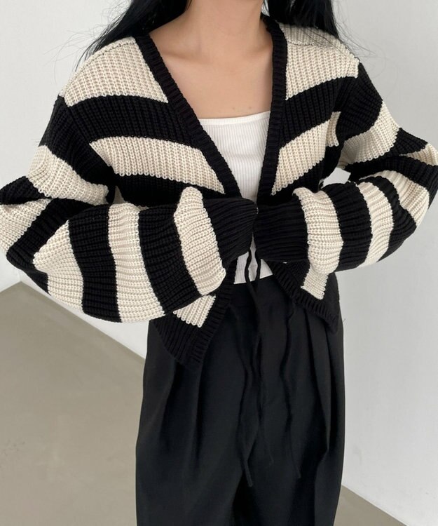 WEGO 2WAYリボンカーデ ブラックボーダー