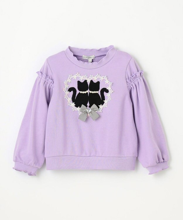 ANY KIDS ネコシルエット裏毛トレーナー ラベンダー