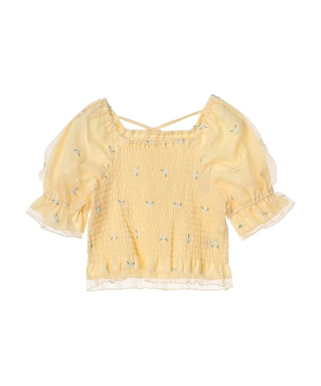 earth music&ecology フラワー刺繍ブラウス Yellow