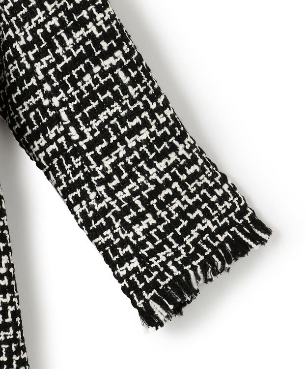 ICB ライトツイード ノーカラージャケット オフホワイト×ブラック系