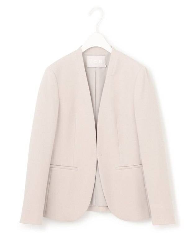 ICB L 【セットアップ対応】ウールストレッチ ノーカラージャケット トープ系