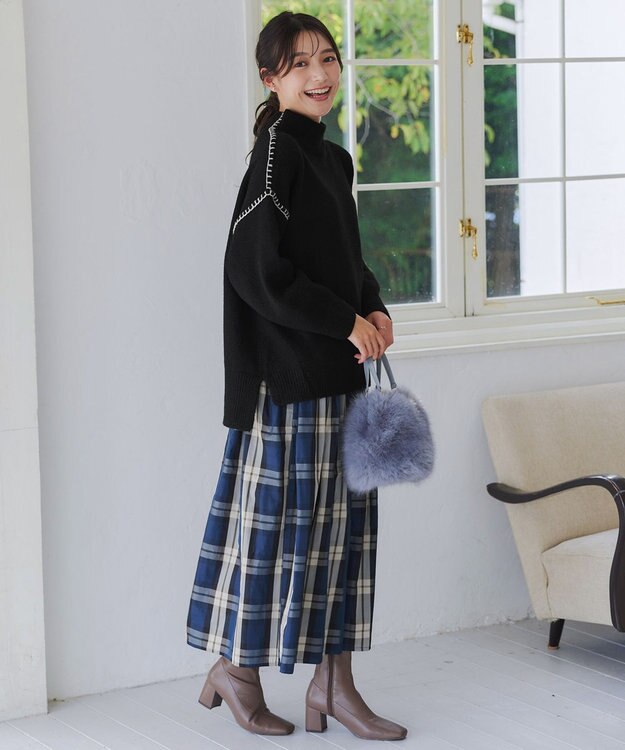 Tiaclasse 【洗える】配色ハンドステッチプルオーバー ブラック