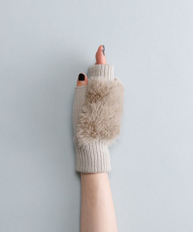 ORuKuBET フェイクファー付きフィンガーレスニットグローブ(WOMEN) ライトグレー