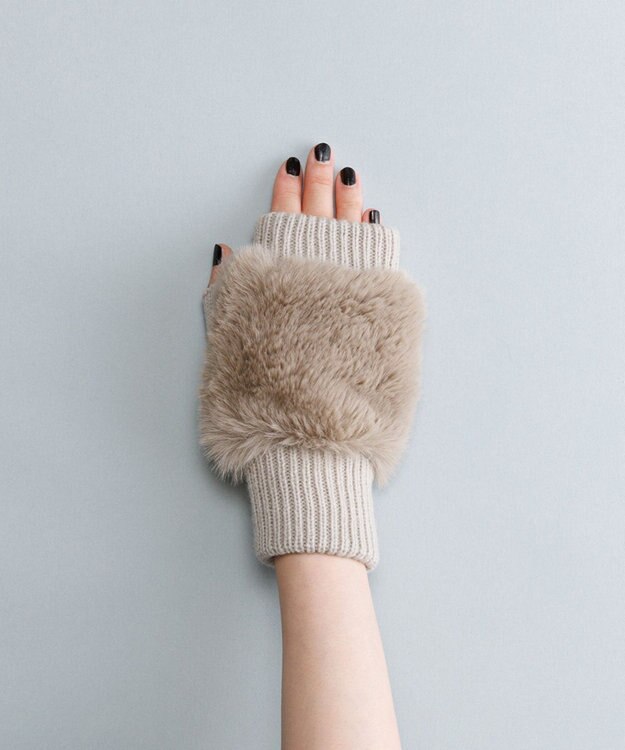 ORuKuBET フェイクファー付きフィンガーレスニットグローブ(WOMEN) ライトグレー