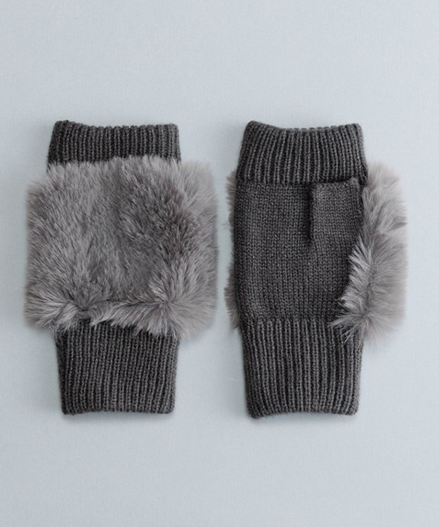 ORuKuBET フェイクファー付きフィンガーレスニットグローブ(WOMEN) チャコール