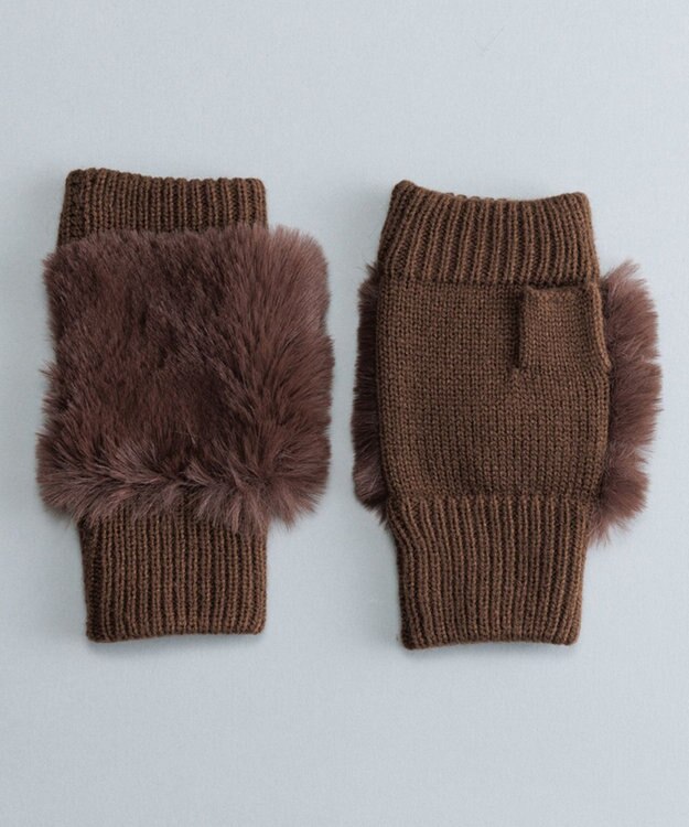 ORuKuBET フェイクファー付きフィンガーレスニットグローブ(WOMEN) ブラウン