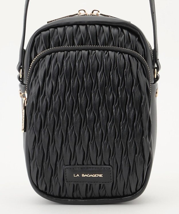 LA BAGAGERIE ランダムプリーツショルダーバッグ タテ ブラック