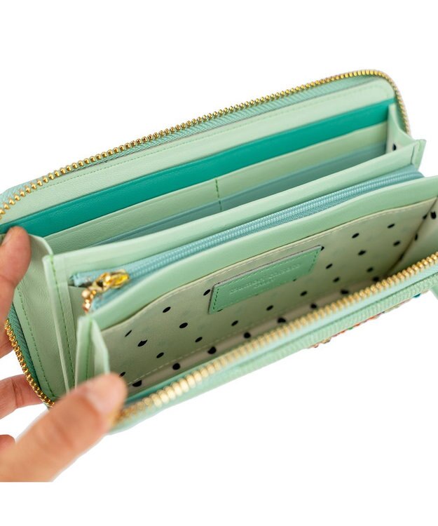 tsumori chisato CARRY キラネコストーン ラウンドファスナー長財布 グリーン