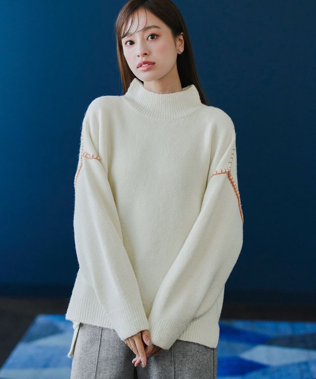 Tiaclasse 【洗える】配色ハンドステッチプルオーバー オフホワイト