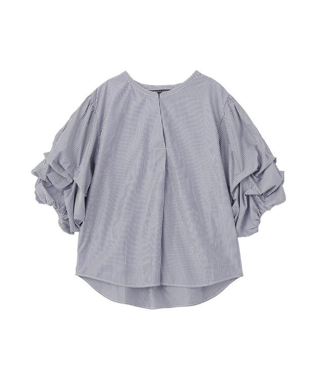 YECCA VECCA タックスリーブスキッパーブラウス Stripe Navy