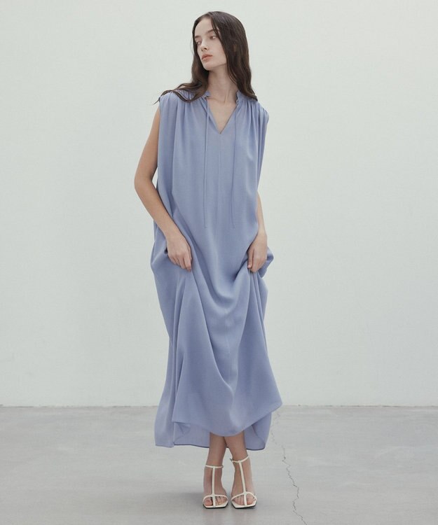 BEIGE， 【洗える】MUSCARI / ソフトシルクスキッパードレス Antique Blue