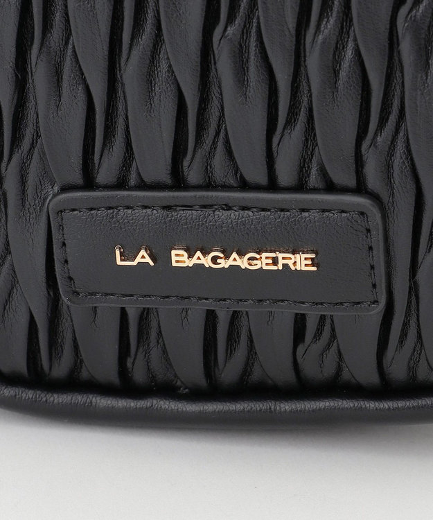 LA BAGAGERIE ランダムプリーツショルダーバッグ タテ ブラック