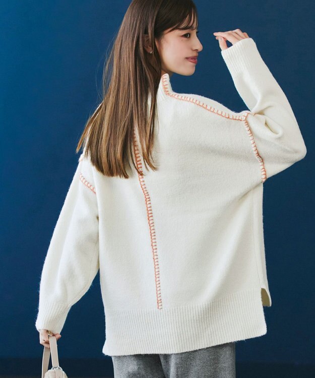 Tiaclasse 【洗える】配色ハンドステッチプルオーバー オフホワイト