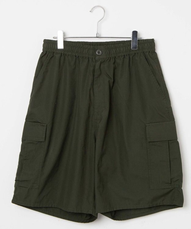 WEGO 【ウエストゴム/手洗い可】ワイドカーゴショーツ カーキ
