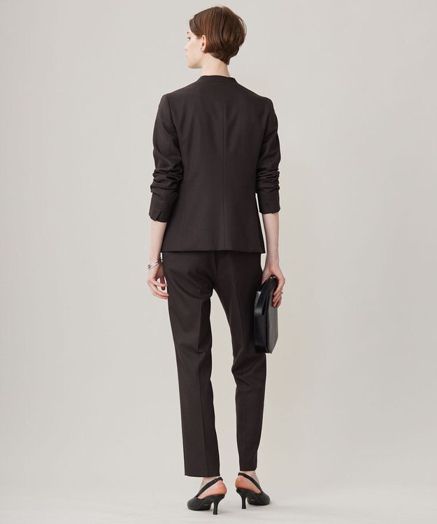 ICB 【洗える】プロヴィスウールツイル ノーカラージャケット チャコール系