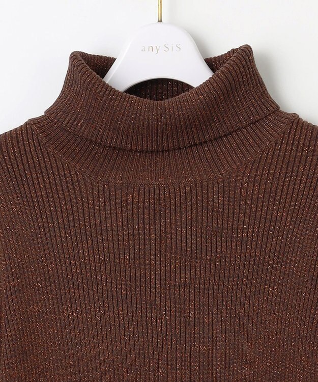 ANY SIS 【2SET】ニードルジャンパースカート × ラメリブタートルニット セット アイボリーベージュ×ブラウン