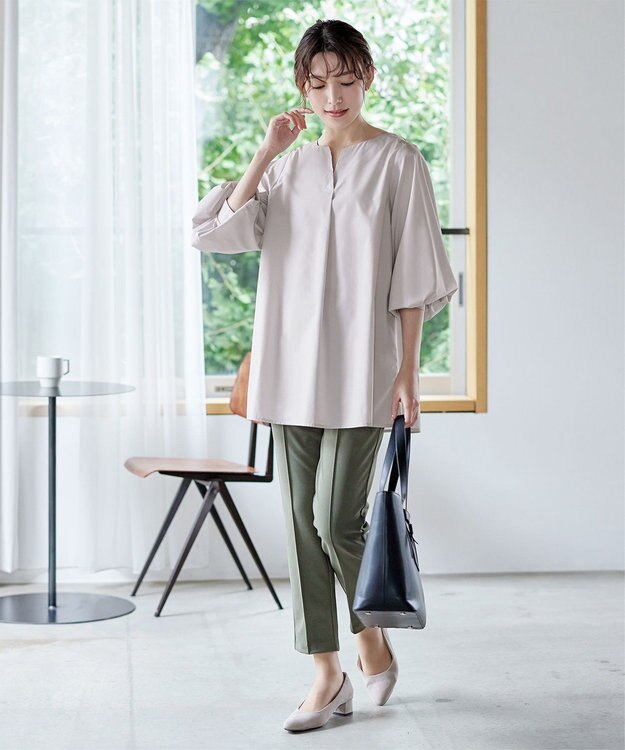 Tiaclasse 【洗える】パフスリーブチュニックブラウス グレー