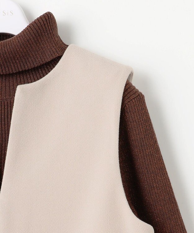 ANY SIS 【2SET】ニードルジャンパースカート × ラメリブタートルニット セット アイボリーベージュ×ブラウン