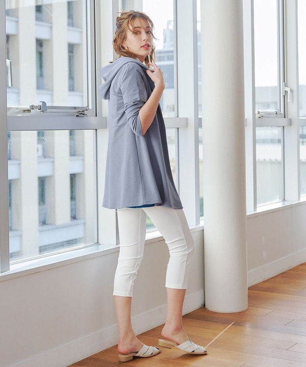 Tiaclasse L 【洗える】ポンチフードカーディガン サックス