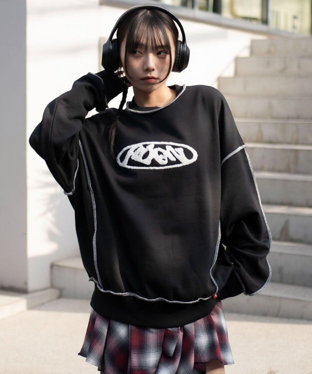 WEGO 【ユニセックス着用ITEM】ショートカラーステッチサガラロゴプルオーバー ブラック