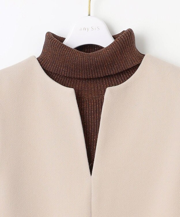 ANY SIS 【2SET】ニードルジャンパースカート × ラメリブタートルニット セット アイボリーベージュ×ブラウン