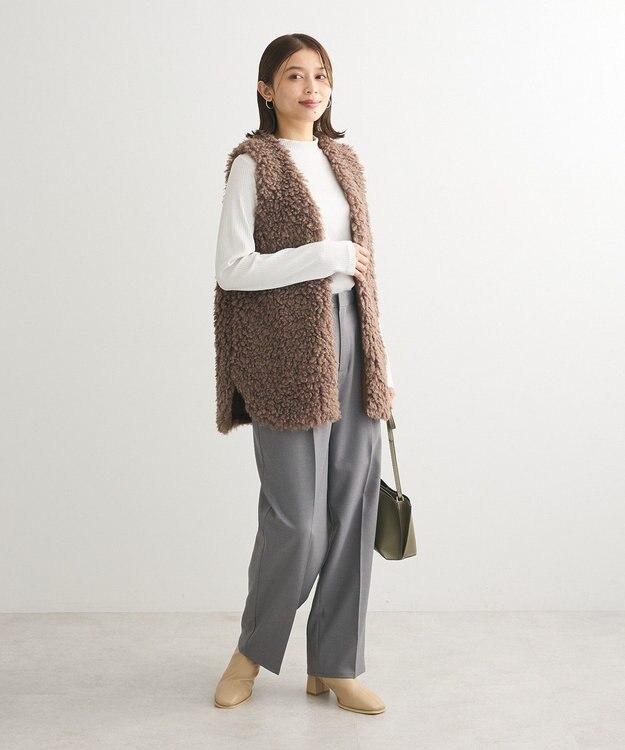 Green Parks シープライクファーベスト Gray Beige