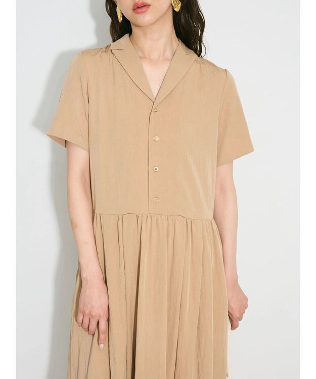 Green Parks ローウエスト切替開襟シャツワンピース Beige