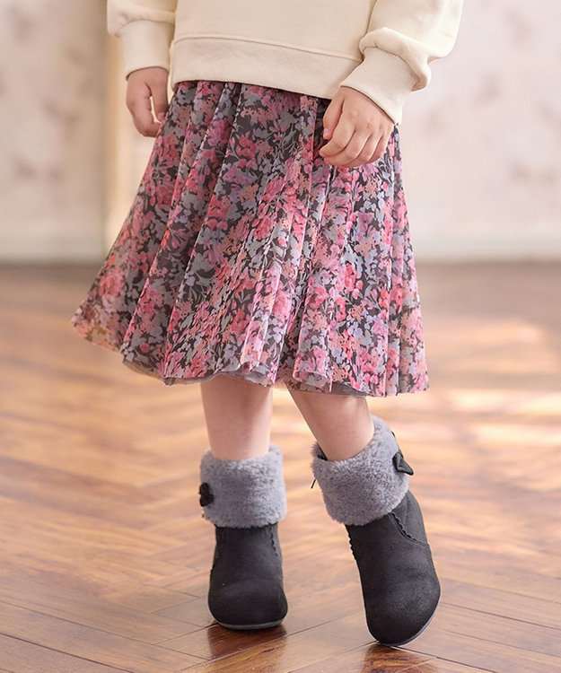 ANY KIDS 花柄 チュール フレア スカート ピンク系