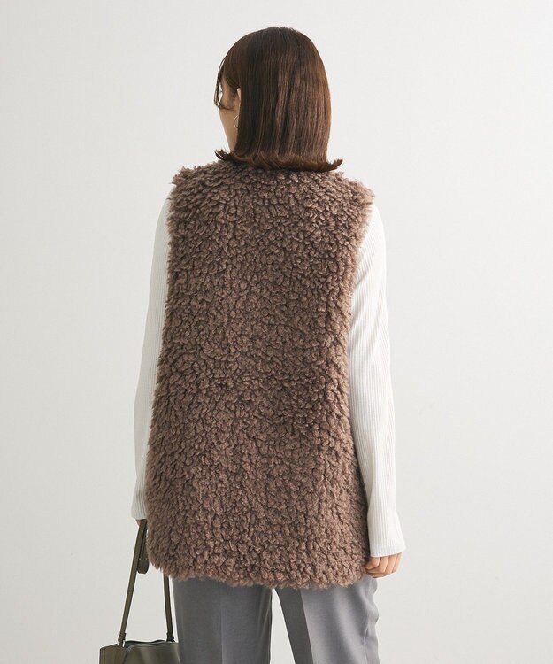 Green Parks シープライクファーベスト Gray Beige