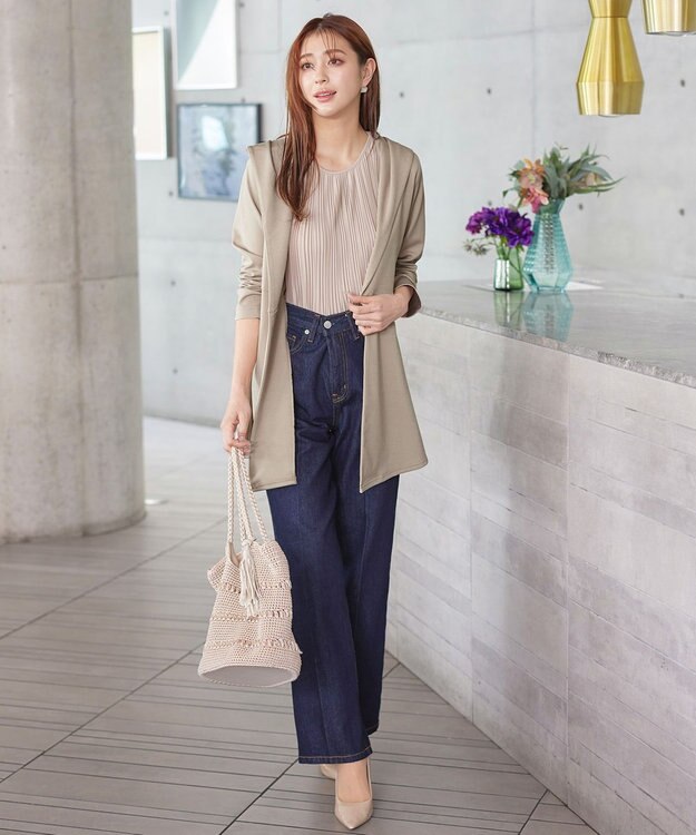 Tiaclasse L 【洗える】ポンチフードカーディガン グレージュ