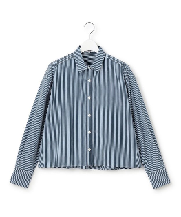 23区 L 【Oggi4月号掲載/洗える】CANCLINI クロップド シャツ マリンブルーストライプ