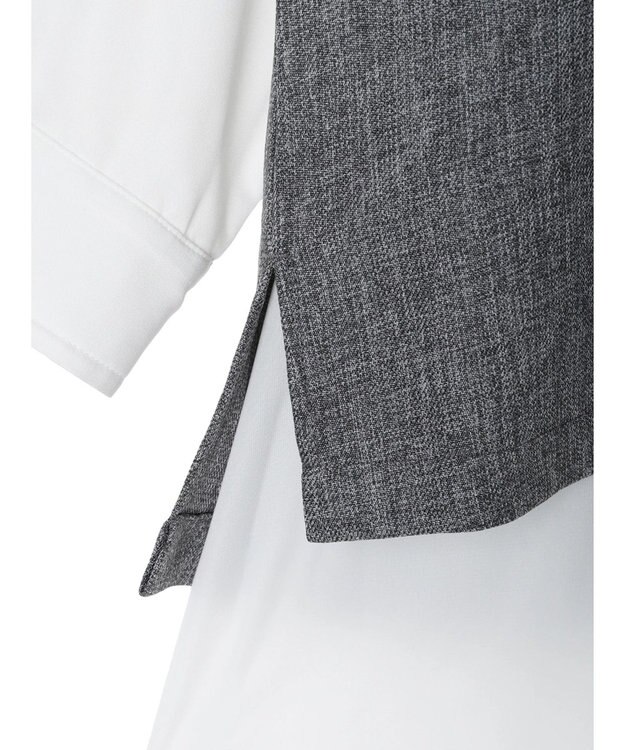 Green Parks ＳＥＴ２点Ｖネックベスト＋７分袖ミディシャツワンピース Gray Mixture