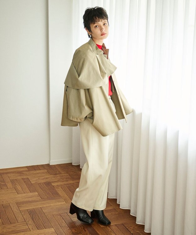 #Newans 【撥水】ラップストールケープトレンチコート シャンブレーベージュ