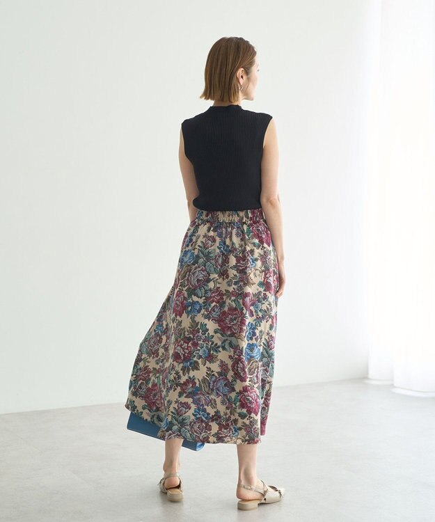 YECCA VECCA ゴブラン柄フレアスカート Beige