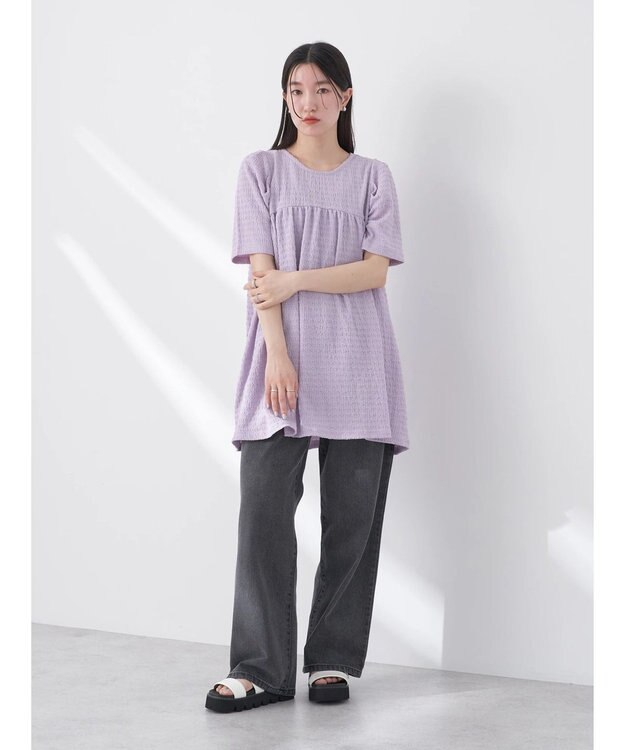 earth music&ecology ジャガードギャザーチュニック Light Purple