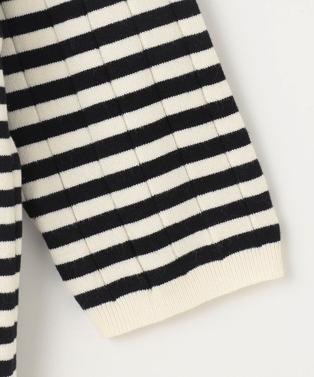 ANY リブボーダーニット オフ×ブラック