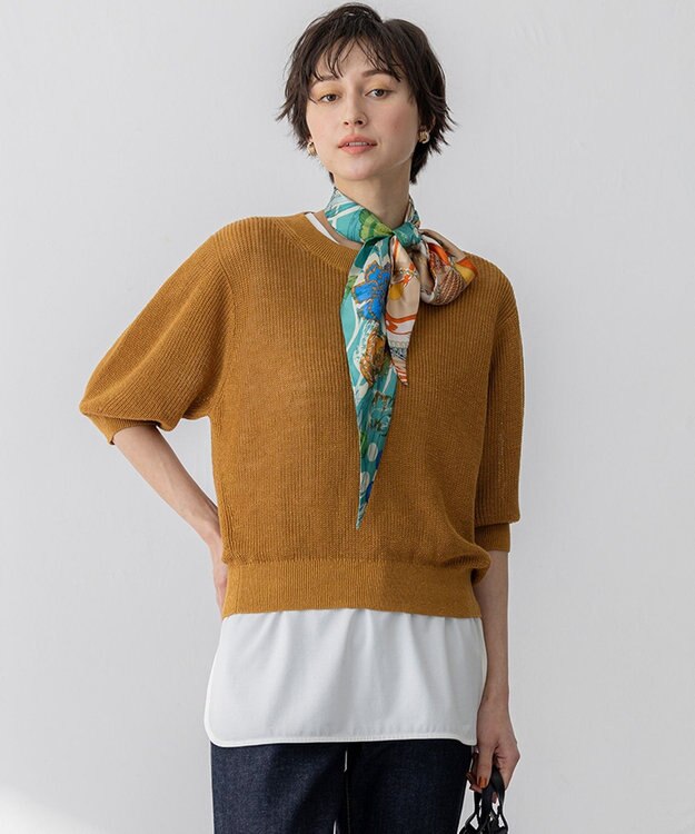 23区 【洗える】ピュアリネン パフスリーブ ニット イエロー系