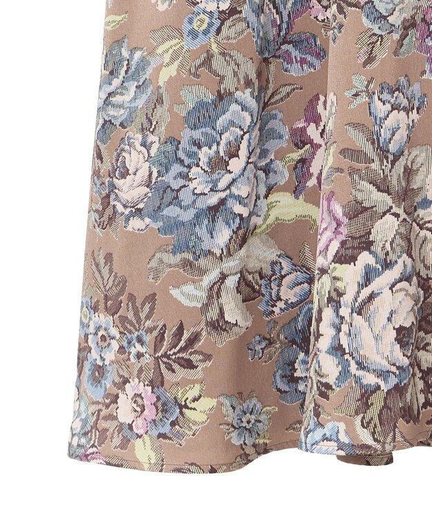 YECCA VECCA ゴブラン柄フレアスカート Camel