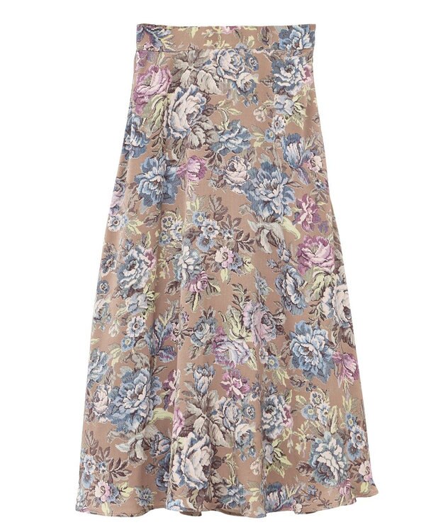 YECCA VECCA ゴブラン柄フレアスカート Camel