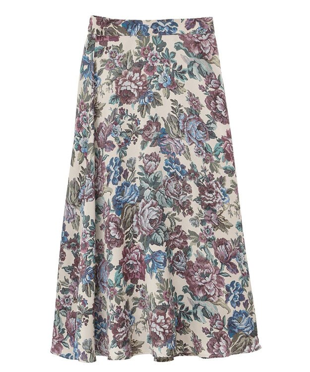 YECCA VECCA ゴブラン柄フレアスカート Beige