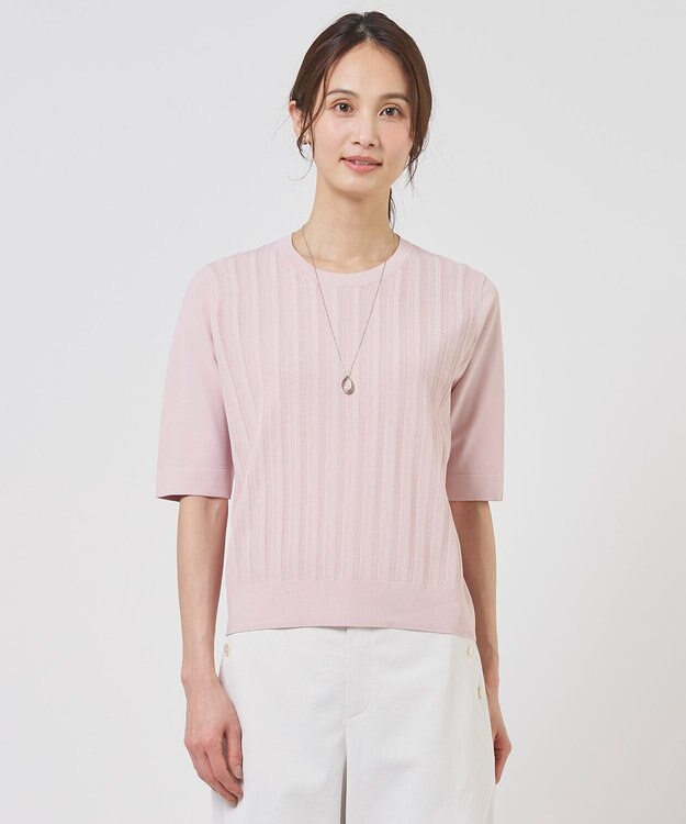 J.PRESS LADIES Rayon Elite Stretch クルーネック ニット ピンク系