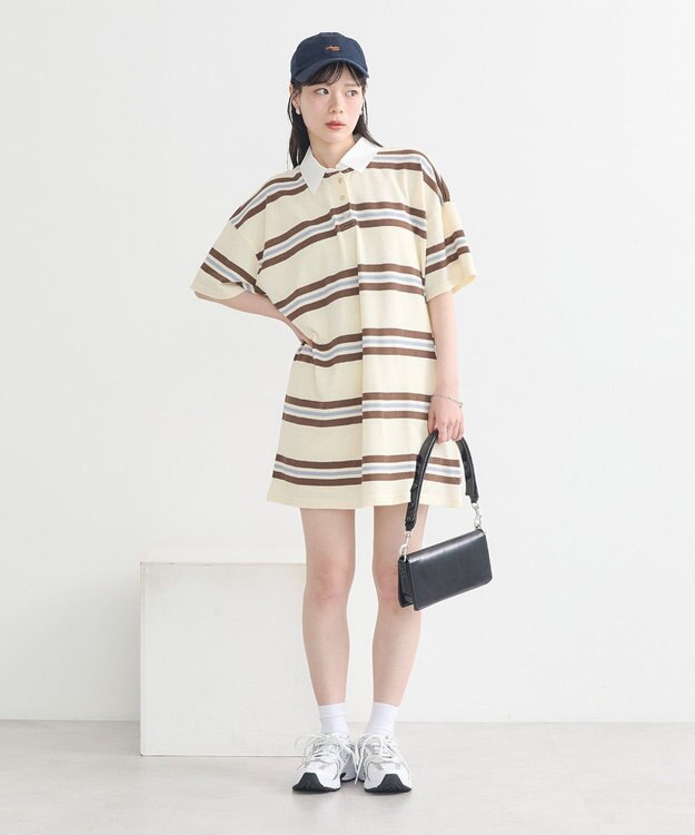 earth music&ecology レトロボーダーラガーミニワンピース Border Blue