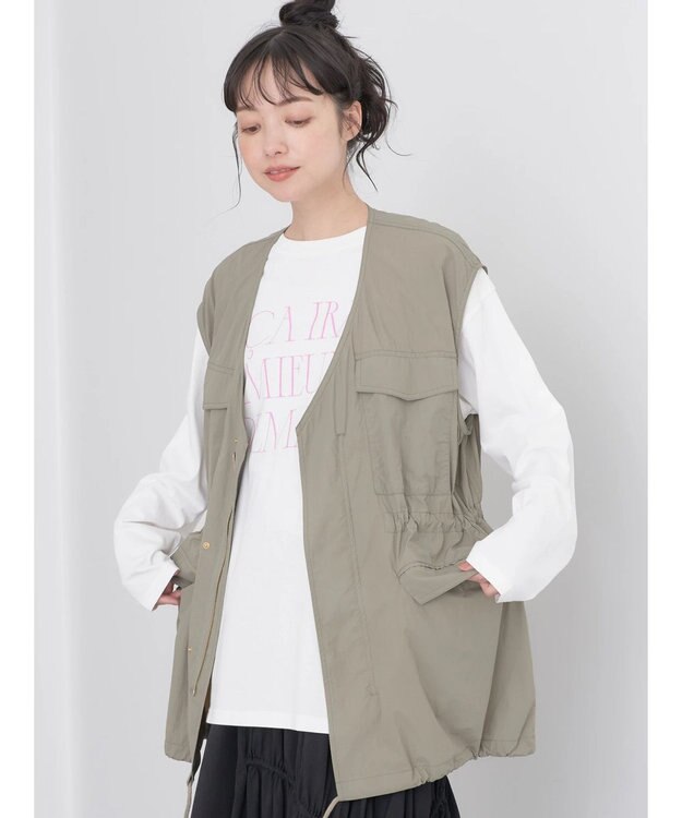 earth music&ecology ドロストコードジレ Khaki