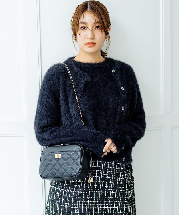 組曲 S ナイロンファー カーディガン ブラック系