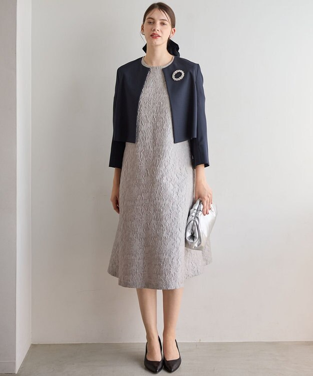 23区 【APPLAUDIR】フラワージャカード ドレス ライトグレー系