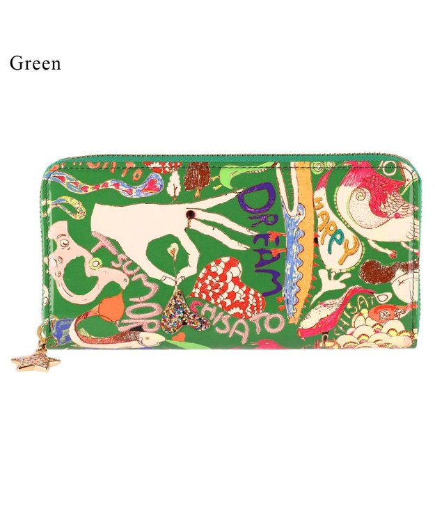 tsumori chisato CARRY ハッピースタッフ　ラウンドファスナー長財布 グリーン