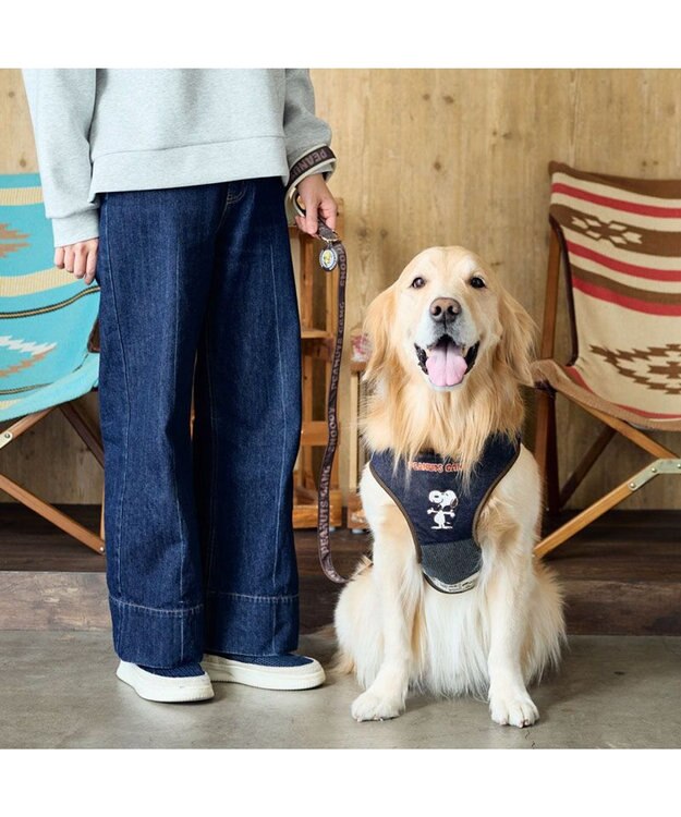 PET PARADISE スヌーピー ハーネス＆リード 《ワッペン柄》 Ｌ 大型犬 ネイビー