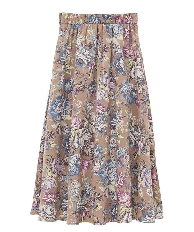 YECCA VECCA ゴブラン柄フレアスカート Camel