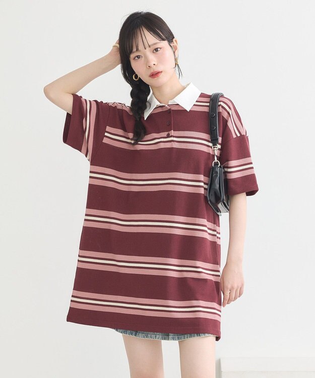 earth music&ecology レトロボーダーラガーミニワンピース Border Pink