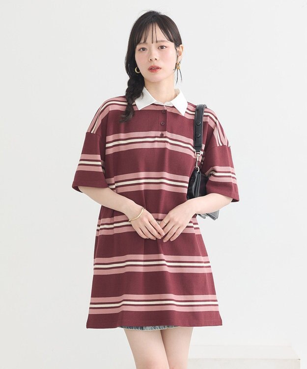 earth music&ecology レトロボーダーラガーミニワンピース Border Pink